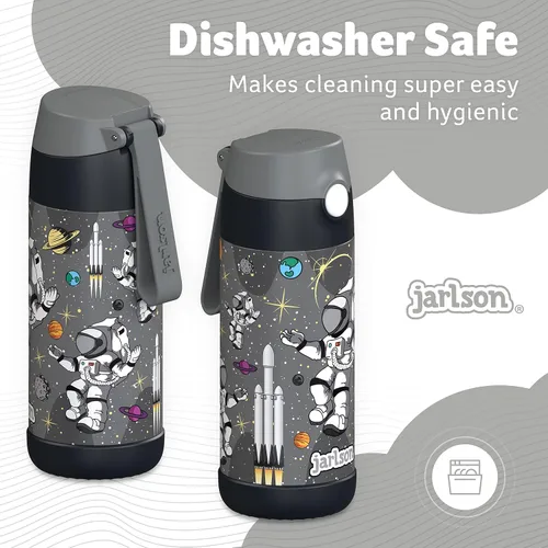 Miniatura 4 de Jarlson® CHARLI - Botella de agua para niños [12 onzas], botella térmica de acero inoxidable con pajilla, botella de agua aislada a prueba