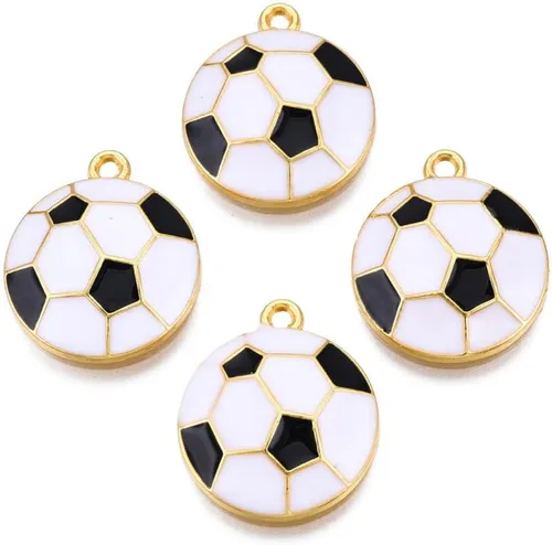 Miniatura 2 de LiQunSweet 100 dijes deportivos de fútbol blanco y negro para hacer joyas, llavero de bricolaje Encanto de esmalte de juego de pelota