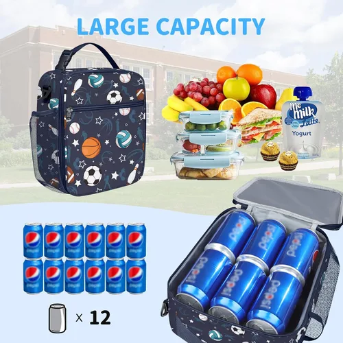 Miniatura 3 de Bolsa de almuerzo térmica aislada para niños Clastyle Sport Ball, grande, azul, con enfriador térmico, para niños, para picnic, escuela, canasta