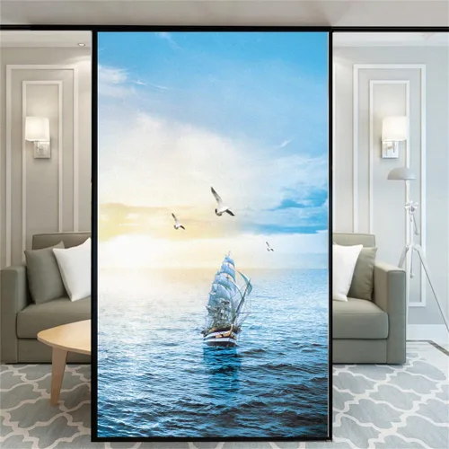 Miniatura 8 de Película decorativa de privacidad esmerilada sin pegamento para ventana, hermoso patrón de playa, puerta de vidrio, ventana, calcomanías