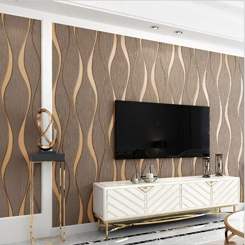 Miniatura 9 de Q QIHANG Moderna curva minimalista 3D ondulación de agua tridimensional flocado no tejido papel tapiz dormitorio sala de estar TV fondo pared Crema