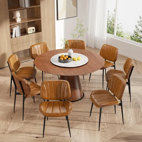 Miniatura 35 de Silla de comedor, sillas de comedor modernas de mediados de siglo, sillas de cocina tapizadas de piel sintética con respaldo de madera curvada