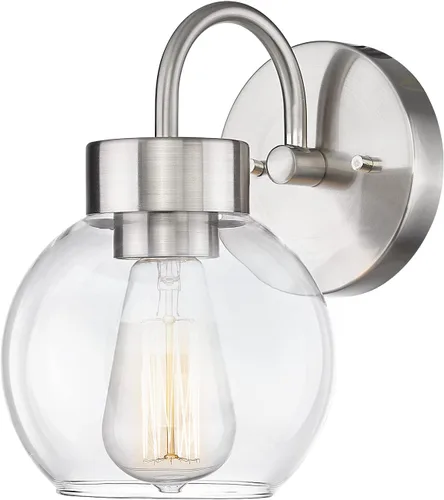 Miniatura 11 de EAPUDUN WLA1433-MBK - Lámpara de baño de 1 luz negra mate sobre espejo, luces de tocador con 1 globo de vidrio transparente, apliques de pared