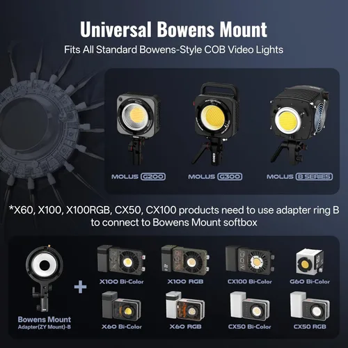 Miniatura 6 de ZHIYUN Softbox de Luz Parabólica 24 pulgadas/60cm Cúpula de Luz de Liberación Rápida, con Montura Bowens para Luz de Video ZHIYUN Molus G60 / X100