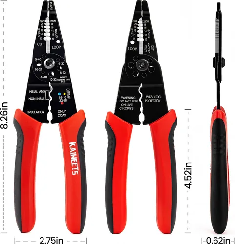 Miniatura 5 de KAIWEETS Pelacables 10-22 AWG Empalmador de Cables Pelacables Herramienta Multipropósito para Pelar Cables Alicates de Alambre Eléctrico