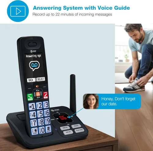 Miniatura 7 de AT&T Teléfono inalámbrico DECT 6.0, 3 auriculares, bloqueador de llamadas inteligente, conexión Bluetooth a celda, contestador automático, pantalla