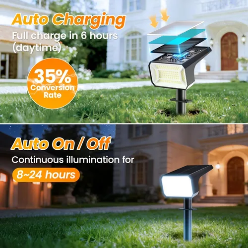 Miniatura 2 de Fabrito Paquete de 4 focos solares para exteriores, impermeables, IP67, [108 LED, 4 modos], focos del atardecer al amanecer con batería de 1500 mAh