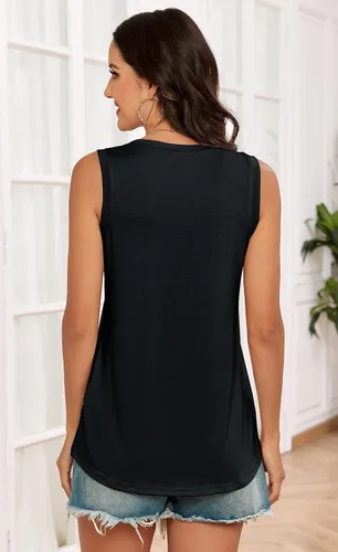 Miniatura 5 de Sherosa Camisetas sin mangas para mujer, cuello en V, para verano, a la moda, casuales, holgadas, sin mangas
