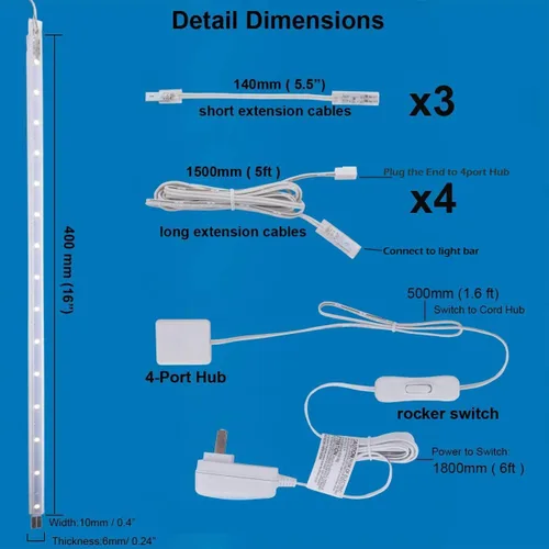 Miniatura 4 de Kit de barra de luz con pantalla LED, (4) tiras de luces conectables enchufables de 16 pulgadas para gabinete de exhibición grande, serie + conexión
