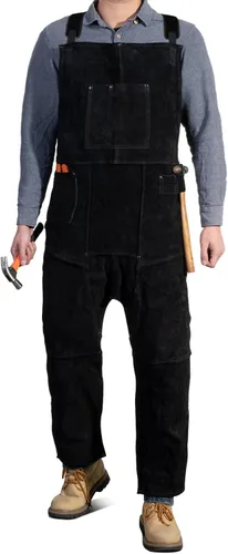 Delantal de soldadura de cuero con pierna dividida para hombres y mujeres, pantalones de soldadura de cuero de vaca resistente, delantal de forja