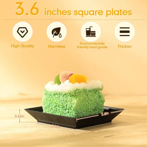 Miniatura 2 de Nuogo 300 platos cuadrados de plástico para postre de 3.6 pulgadas, platos desechables cuadrados para fiestas, mini platos de muestra