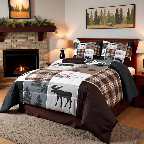 Miniatura 54 de Juego de ropa de cama Happy Camping de Homewish, tamaño individual, con diseño de osos cazadores y pinos, para niños, hombres, adultos, decoración