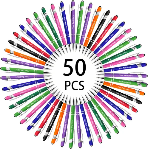 Miniatura 18 de Hasta 500 bolígrafos personalizados a granel, bolígrafo grabado personalizado con punta de lápiz capacitivo, carcasa multicolor retráctil, bolígrafo