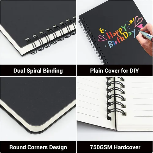Miniatura 3 de EUSOAR - Cuaderno con espiral A5, paquete de 12 de 5.5" x 8.3" con 120 páginas, cuaderno de viaje, cuaderno de escritura, cuaderno de notas, Negro
