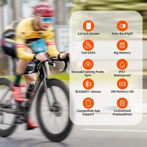 Miniatura 2 de Computadora de bicicleta COOSPO inalámbrica con GPS, velocímetro de bicicleta con retroiluminación automática, computadora de ciclismo GPS Bluetooth