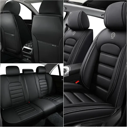 Miniatura 2 de Funda de asiento para Nissan Murano 2003-2026, protector de asiento de cuero impermeable compatible con bolsa de aire (par delantero, negro clásico)
