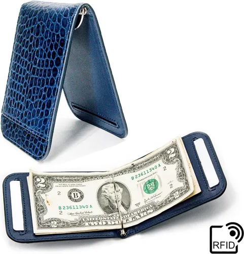 Miniatura 5 de Lethnic Cartera delgada con clip de dinero, bloqueo RFID, soporte para tarjetas de visita de cuero plegable