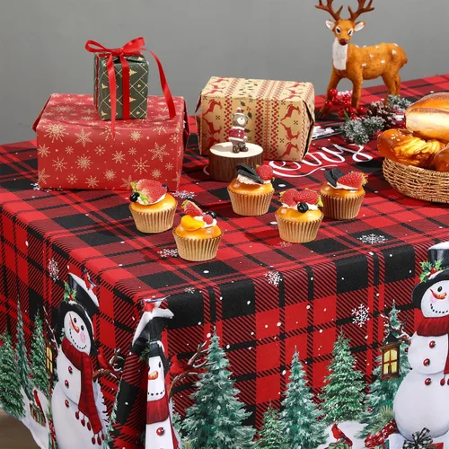 Miniatura 4 de WovWeave Mantel de Navidad de 60 x 84 pulgadas, mantel rectangular de tela de Navidad reutilizable para invierno, hogar, comedor, fiesta, picnic