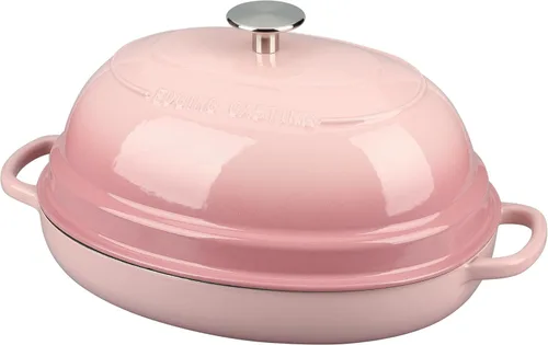 EDGING CASTING Olla ovalada esmaltada de hierro fundido holandés con tapa, horno holandés de pan para hornear pan de masa madre, pan holandés, horno