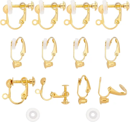 SUNNYCLUE 1 caja de 12 piezas de 2 estilos de aretes de clip, convertidor de aretes con clip en aretes colgantes, pasadores de latón, convertidor de