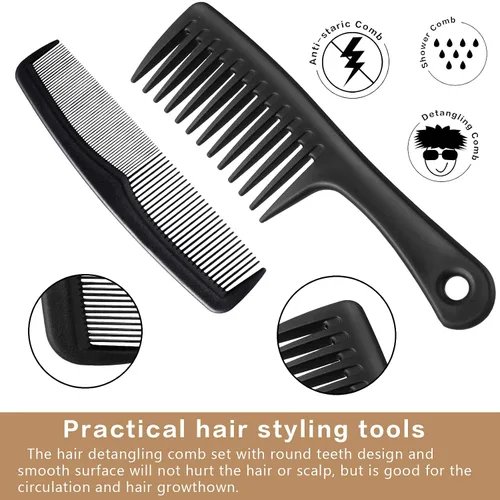 Miniatura 4 de Patelai Peine afro de dientes anchos para hombres, juego de peinado desenredante de 3 piezas, herramienta de cepillo de barbero de fibra de carbono