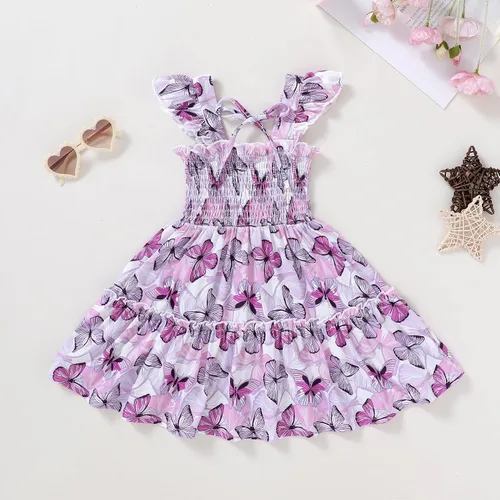 Miniatura 3 de JEELLIGULAR Vestido para niña pequeña, con volantes, sin mangas, con botones, vestido de verano para playa, casual, acampanado, vestido de verano
