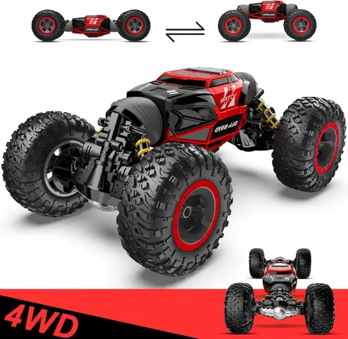 BEZGAR TD141 Coche de Control Remoto - Escala 1:14 4WD Todo Terreno Grandes Coches RC para Niños, 2.4GHz Coches de Acrobacias Transformables, Rojo