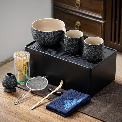 Miniatura 18 de TEANAGOO Juego de 9 Piezas Batidor de Matcha, Juego de Matcha de Cerámica, Kit de Matcha para Ceremonia, Juego de Té Matcha para Hacer Negro carbón 2