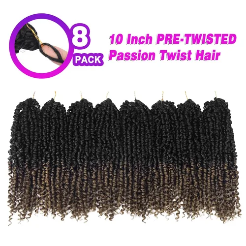 Miniatura 2 de Bileaf Paquete de 8 de cabello de ganchillo trenzado de pasión de 6 pulgadas para mujeres, pelo corto de ganchillo trenzado de pasión pretrenzado