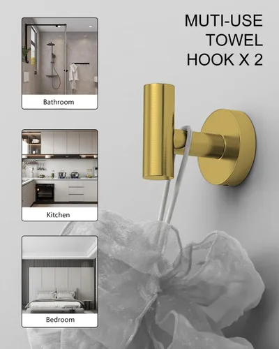 Miniatura 7 de Juego de accesorios de baño de 5 piezas de acero inoxidable SUS 304 de oro cepillado de 26 pulgadas, juego de toallero de baño, conjunto