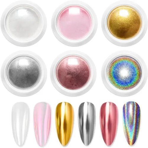 Miniatura 14 de Polvo para Uñas Cromado BISHENGYF -【Efecto de Hadas】Polvo Cromado Dorado para Uñas Aurora Sirena Perla Blanca Rosa Cromado para Uñas, Pigmento