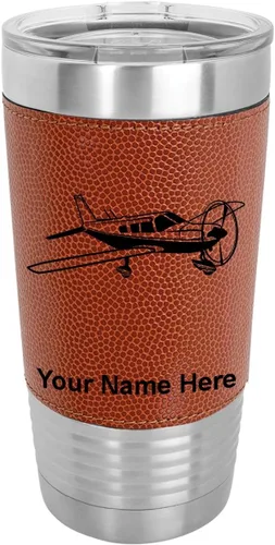 Miniatura 12 de LaserGram Vaso aislado al vacío de 20 onzas, avión de ala baja, grabado personalizado incluido (piel sintética, estilo béisbol)