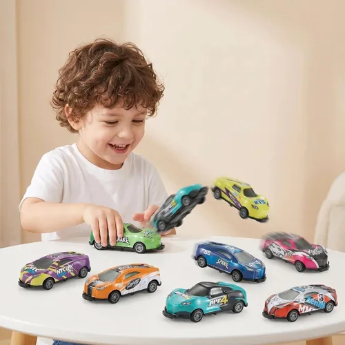 Miniatura 5 de 8 autos de juguete de carreras de tracción hacia atrás, autos de metal para saltar a troquel para niños de 3 a 6 años, no necesitan baterías, auto