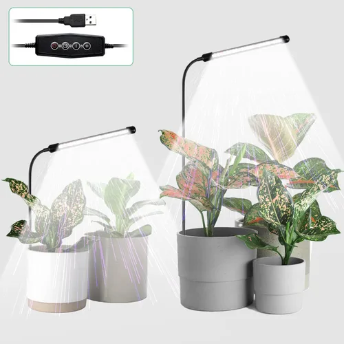 Luz de cultivo para plantas de interior, lámpara de planta de cuello de cisne de espectro completo de 6000K para semillas, plantas suculentas y