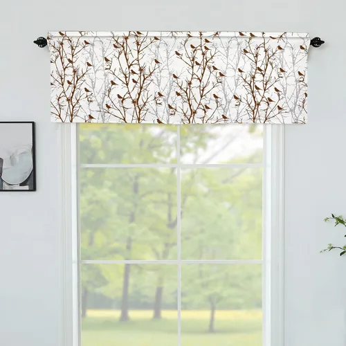 Miniatura 7 de Cenefas de cortina opacas para ventanas de cocina, ramas de árbol, estampado de pájaros, cenefas cortas para ventana de dormitorio, sala de estar