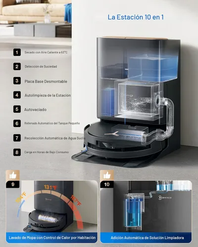Miniatura 7 de ECOVACS DEEBOT X9 PRO Omni Robot Aspirador y Fregasuelos, 16,600Pa de succión potente, fregona OZMO con rodillo autolavable instantáneo, ZeroTangle