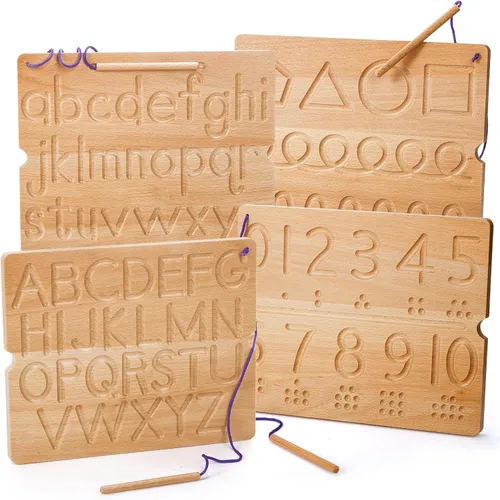 Tabla de seguimiento de números y letras, tablero sensorial portátil de madera para aprendizaje del alfabeto, juguetes Montessori para niños de 3 a