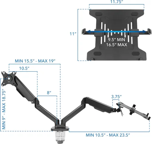 Miniatura 7 de Mount-It! Soporte de escritorio para laptop y monitor, soporte de brazo de movimiento completo, soporte ergonómico ajustable para monitor, soporte