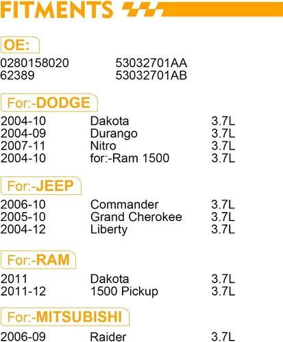 Miniatura 2 de 0280158020 Inyectores de combustible de 3.7L aptos para: Dodge Dakota Durango Nitro para:-Ram 1500, para:-Jeep Commander Grand Cherokee Liberty