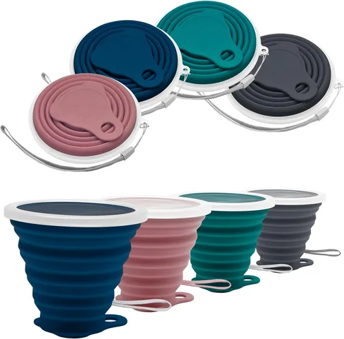 Miniatura 13 de Litoexpe 2 Pack Taza de Viaje Plegable de Silicona, Juego de Tazas de Camping Portátiles con Tapas, Gris y Azul Gris & azul