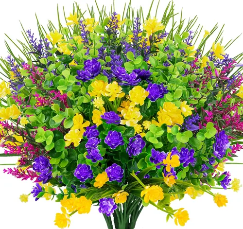 12 paquetes de flores artificiales realistas que no se decoloran, resistentes a los rayos UV, plantas de plástico falsas para colgar macetas