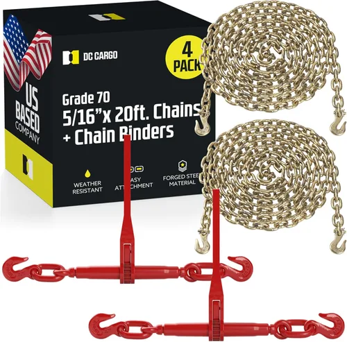 Miniatura 8 de Kit de carpeta de cadena de DC Cargo (4 juegos) Cadena extra larga de 5/16" Grado 70 de 20 pies - y juego de carpeta de carga Cadena de 4-paquete