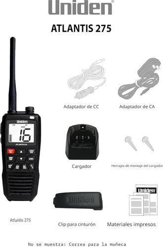 Miniatura 4 de Uniden Atlantis 275 - Radio marina VHF bidireccional de mano, sumergible IPX8 flotante impermeable, pantalla grande de doble color, 6 vatios, todos