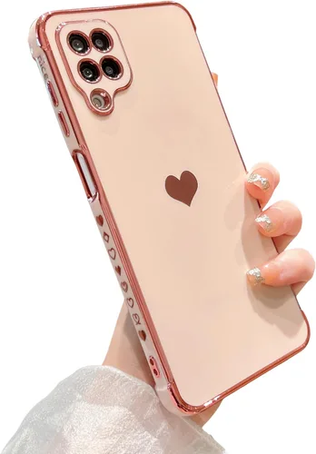 Miniatura 76 de phylla Funda de teléfono compatible con Samsung Galaxy A12 de 6.5 pulgadas, lindo corazón chapado en oro, elegante funda de lujo para mujer