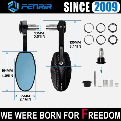Miniatura 4 de FENRIR Espejos CNC de aleación de aluminio para motocicleta Cafe Racer, negro, para el extremo del manubrio, lateral de 22 mm, 7/8" pulg., espejo