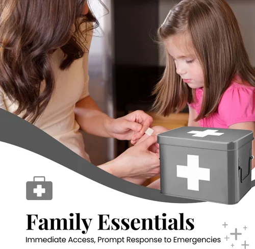 Miniatura 2 de Flexzion - Caja para medicamentos del hogar, botiquín de farmacia, 33 x 21 x 19 cm, caja de almacenamiento de metal para medicamentos de emergencia
