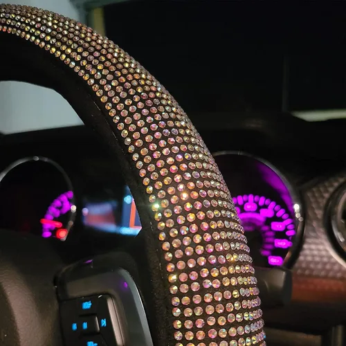 Miniatura 8 de Carwales - Funda para volante de coche con brillantes para mujeres y niñas, 15 pulgadas, universal, de diamantes de imitación de cristal colorido