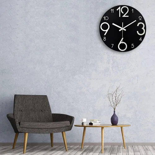 Miniatura 8 de Plumeet Reloj de pared luminoso, reloj de madera silencioso de 12 pulgadas sin tictac con luz nocturna, reloj de pared decorativo grande