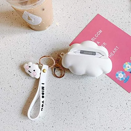 Miniatura 3 de Linda funda para AirPod Pro para Apple AirPods 2019 con clip llavero pulsera silicona suave color blanco 3D dibujos animados verano lindo encantador