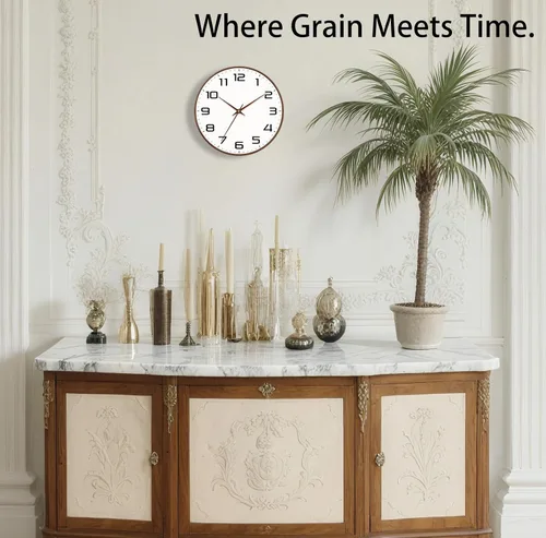 Miniatura 2 de Reloj de pared de grano de madera, silencioso sin tictac, funciona con pilas, 8 pulgadas, números grandes y fáciles de leer, reloj analógico moderno